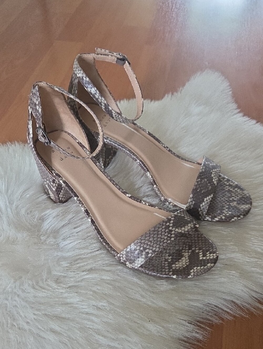 a new day Taupe Snake-Print Block Heels Sandals 10 Wide